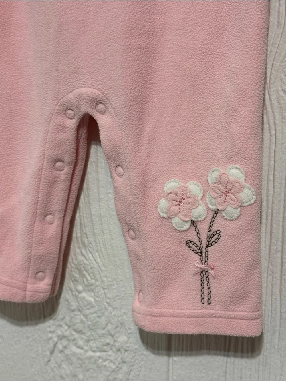 Vintage Carter's Pink Floral Embroidered Skirted Fleece One-Piece Jumpsuit